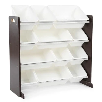Abbildung von Humble Crew WO562 Kinderregal Spielzeugregal Organizer aus Holz mit 12 Aufbewahrungsboxen, Espresso/Weiß