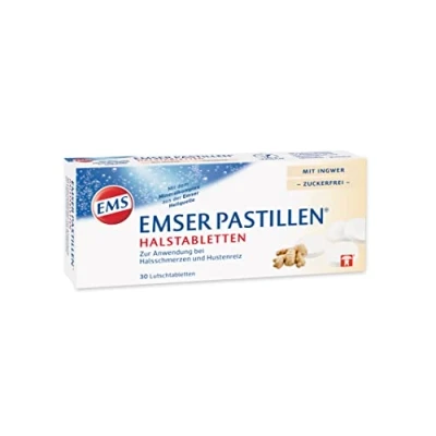 Abbildung von Emser Pastillen Halstabletten mit Ingwer zuckerfrei