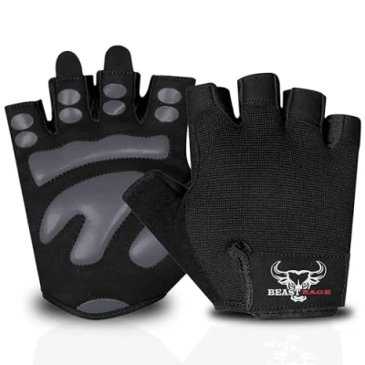 Abbildung von BEAST RAGE Fitness Handschuhe für Training, rutschfest,gepolsterte Handfläche,Halbfinger Workout,Gewichtheben Handschuhe, Radfahren, Crossfit,Krafttraining (Black M, S)