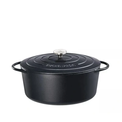Abbildung von Küchenprofi Gusseisen Bräter mit Deckel, schwarz, 35 cm, Schmortopf, Auflaufform, Dutch Oven, Brotbacktopf, emailliert, für alle Herdarten und Induktion geeignet, zum Schmoren, Backen Braten