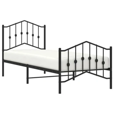 Abbildung von vidaXL Bettgestell, Bettrahmen mit Lattenrost Metallbeinen, Bett Gästebett Kopfteil Fußteil, Metallbett Einzelbett Schlafzimmerbett, Schwarz 80x200cm Metall