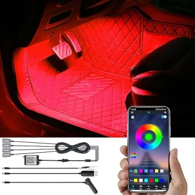 Abbildung von TABEN Auto Fußraum Atmosphärenlicht Kit Musiksynchronisation Mehrfarbig RGB 16 Millionen Farben USB Ambientebeleuchtung Kit, Sound Active Funktion und drahtlose Bluetooth APP Steuerung DC 12V