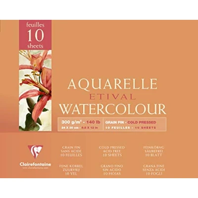 Abbildung von Clairefontaine 96571C Malblock, 4 seitig verleimt Aquarellpapier Feinkörnig, Etival/Zellulose, 24 x 30 cm, 10 Blatt, 300 g Packung, weiß
