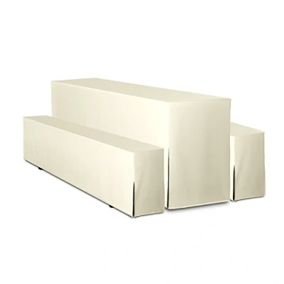 Abbildung von TexDeko® Hussen Bierzeltgarnitur 3 teiliges Set Premium Blickdicht strapazierfähig 2 Bierbankhusse 1 Biertischhusse 220x50cm für Festzeltgarnitur (Creme)