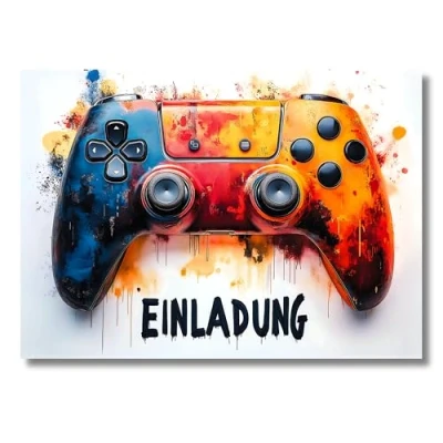 Abbildung von HIDEBLOOM I Gaming Einladungskarten Kindergeburtstag Junge 12 Stück DIN A6 (10,5 cm x 14,8 cm) Einladung Geburtstag Jungen Mädchen Einladungskarte Teenager Party Controller
