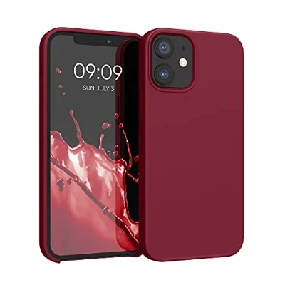 Abbildung von kwmobile Hülle kompatibel mit Apple iPhone 12 Mini Silikon Handy Case Handyhülle weiche Oberfläche kabelloses Laden Rhabarber Rot