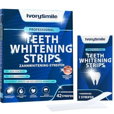 Abbildung von IvorySmile Professional Zahnaufhellungsstreifen, 42 Peroxidfreie Streifen, Schmelzsicher, Natürliche Inhaltsstoffe, 21 Behandlungen