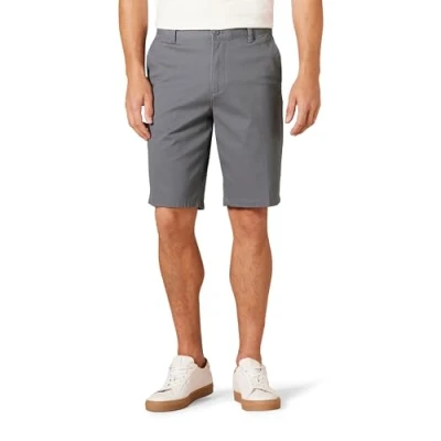 Abbildung von Amazon Essentials Herren Flatfront Chinoshorts, Komfortabler Stretch, 28 cm Schrittlänge, Schmale Passform, Dunkelgrau, 42W