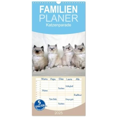 Abbildung von Familienplaner 2025 Katzenparade mit 5 Spalten (Wandkalender, 21 cm x 45 cm), CALVENDO