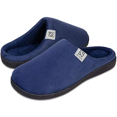 Abbildung von Damen Herren Hausschuhe aus Memory Baumwolle Drinnen Pantoffeln im Herbst und Winter für Draussen (Dunkelblau, 44/45 EU)