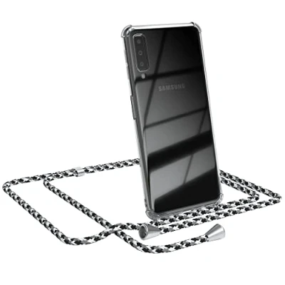 Abbildung von EAZY CASE Handykette kompatibel mit Samsung Galaxy A7 (2018) Handyhülle Umhängeband, Handykordel Schutzhülle, Silikonhülle, Hülle Band, Stylische Kette für Smartphone, Schwarz Camouflage