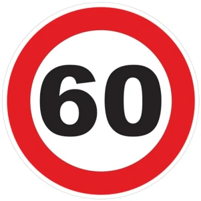 Abbildung von Aufkleber Geschwindigkeitsbegrenzung für Busse, Kreis, rot Traktor, Schwergewicht, Geschwindigkeitsbegrenzung, LKW, 60 km/h, selbstklebend, 20 cm Durchmesser