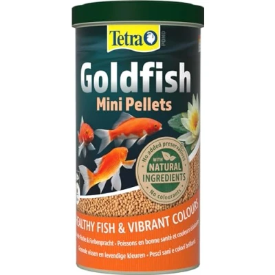 Abbildung von Tetra Pond Goldfish Mini Pellets Fischfutter für kleine Goldfische und Kaltwasserfische im Teich, 1 L Dose