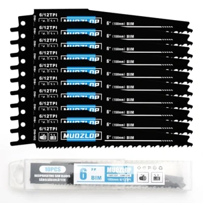 Abbildung von MUOZLOP 10 Pack 6 inch Säbelsägeblätter Set，6/12 TPI Sägeblätter für Säbelsäge，für Holz/Metall (10, 6/12TPI 150mm)