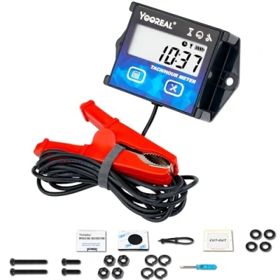 Abbildung von YOOREAL Digitaler Drehzahlmesser, Betriebsstundenzähler, Wartungserinnerung mit Clips, Hintergrundbeleuchtung, eingebauter Batterie, wasserdicht für Rasenmäher, Motorrad usw.