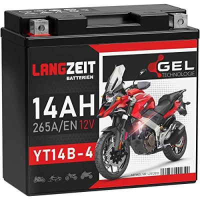 Abbildung von LANGZEIT YT14B 4 Motorradbatterie 12V 14Ah 265A/EN Gel Batterie doppelte Lebensdauer entspricht 51201 51422 GT14B BS vorgeladen auslaufsicher wartungsfrei