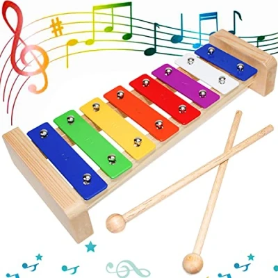 Abbildung von Xylophon Glockenspiel Holz Musikinstrumente für Erwachsene kinder Mit 2 Schlägel Bunt ab 1 jahr Pädagogische Spielzeug Geschenke (8 Keys)