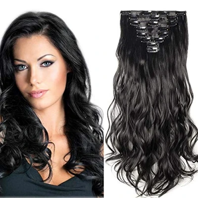 Abbildung von SEGO Clip in Extensions Haarverlängerung Haarteil 8 Tressen wie Echthaar gewellt Schwarz 24&quot;(61cm)