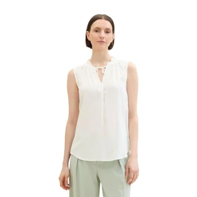 Abbildung von TOM TAILOR Damen Basic Blusen Top mit Leinen, Whisper White, 42