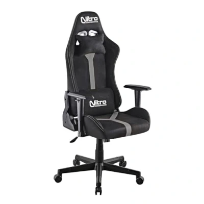Abbildung von Brigros Nitro Ergonomischer Gaming Stuhl, Bürostuhl aus Wildleder, drehbarer Stuhl mit Lendenkissen, Kopfstütze, Armlehnen, Verstellbarer Schreibtischstuhl Nathan (Grau/Schwarz)
