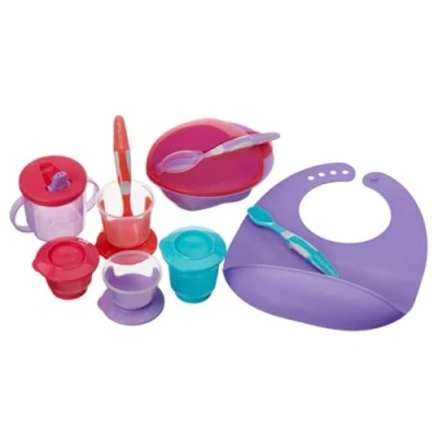 Abbildung von Vital Baby Nourish Start Weaning Kit and Feeding Set Spoons, Pots, Bowl, Cup &amp; Bib Bright Colours Durable Materials BPA, Phthalate Latex Free Essential Led 10pcs