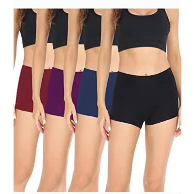Abbildung von wirarpa Damen Baumwolle Boxershorts Panties Unterhosen Radlerhose unter Kleid mit Baumwoll Schritt 4er Pack Schwarz Blau Lila Rot Größe XL