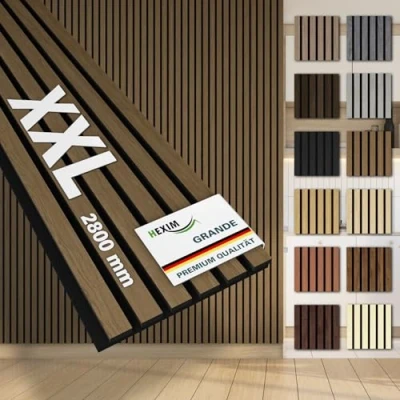 Abbildung von HEXIM Lamellen Grande 280cm Akustikpanelee XXL Wandpaneele 21mm Schalldämmung Echtholzfurnier Akustikfilz Lamellenwand Braun (10 Paneele / 8,414m² Smoked Oak)