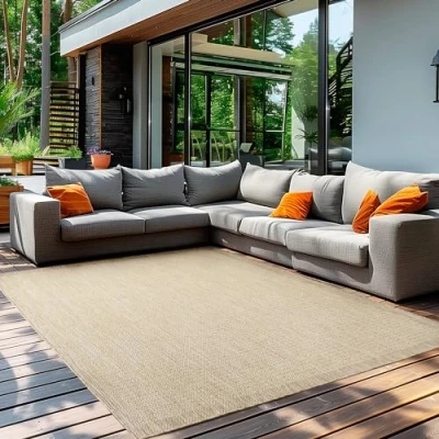 Abbildung von Outdoorteppich Unicolor Einfarbig, Teppium, Rechteckig, Höhe: 5 mm, Teppich Wetterfest Balkon Küchenteppich Flachgewebe Sisaloptik