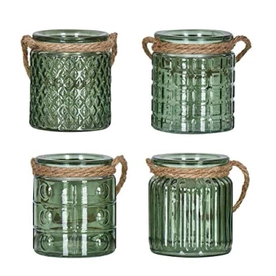 Abbildung von Levandeo® Teelichthalter, 4er Set Windlicht H10cm Glas Grün Khaki Teelichthalter Tischdeko