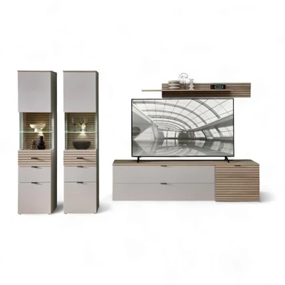 Abbildung von Wohnwand beige Riva Eiche 320 cm LED Beleuchtung INA