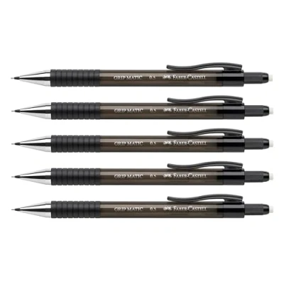 Abbildung von Faber Castell 205204 Druckbleistift Grip Matic schwarz, 5 Stück, Härtegrad B, Mine 0,5 mm, inkl. Radierer