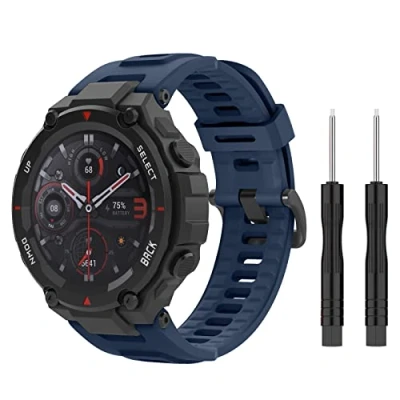 Abbildung von MoKo Armband Kompatibel mit Amazfit T Rex/T Rex Pro Smartwatch, Weiches Silikon Ersatzarmband Uhrenarmband Sportarmband 2 Schraubendreher, Marineblau