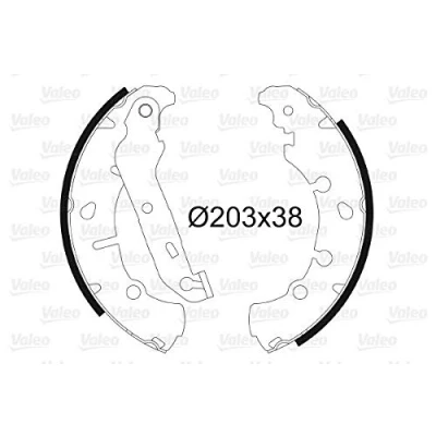 Abbildung von VALEO 562772 Bremsbacken Hinterachse 203 38 ohne Radbremszylinder FORD: FIESTA 5, 4, Fusion Kombi, MAZDA: 2 Hatchback