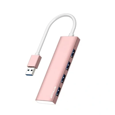 Abbildung von ANYPLUS USB Hub 3.0, Verteiler Aluminiumlegierung Ultra Slim Splitter, Tragbarer 4 Port Hubs, Mehrfachstecker für Laptop, PC, iMac, Mac Pro,Surface Pro,MacBook, Flash Drive, XPS【Rosa】