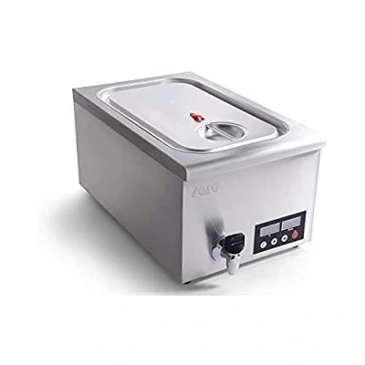 Abbildung von Saro Sous Vide Garer Modell SALERNO Vakuumgarer Dampfgarer (Einstellbare Zeit / Temperaturstufen, Umwälzpumpe, Ablasshahn, Trenngitter, universell steckbares Gestell, 11 22l, digitales Display) silber