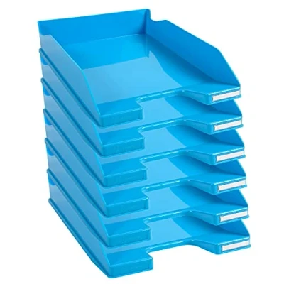 Abbildung von Exacompta 113282D 6er Pack Premium Briefablage Combo Midi DIN A4. Ideale Briefkörbe für Ihre Organisation. Robuste und stapelbare Ablagekörbe türkis glossy