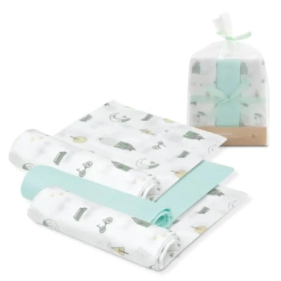 Abbildung von INTERBABY · Packung mit 3 Muslin Tücher aus Bambus&amp;Baumwolle MOON grün 55x70 cm Saugfähig und atmungsaktiv ideal zum Reinigen, Abwischen Abdecken von Neugeborenen