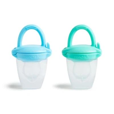 Abbildung von Munchkin Baby Silikon Essensspender Ideal für unterwegs Beutel pürierte Lebensmittel Selbstfütterungs Beikost Feeder BPA frei Ab 4m+ 2er Pack Blau &amp; Grün