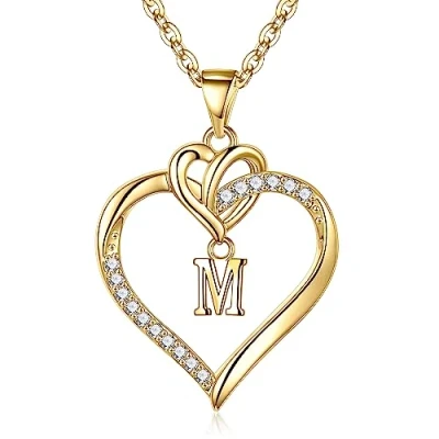 Abbildung von TINGN Halskette Damen Herz Buchstaben Kette Damen, 14K Vergoldet Gold mit M Personalisiere Jahrestag Muttertag Geburtstags Geschenke für Frauen Mädchen Mama Freundin