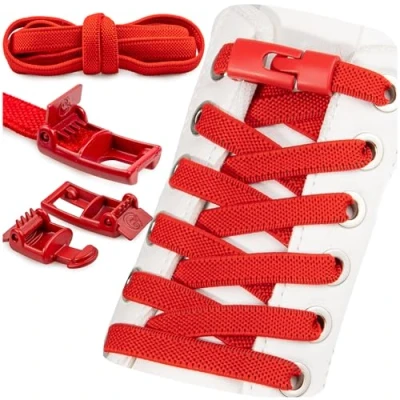 Abbildung von SULPO Elastische Schnürsenkel ohne Binden 100 cm Lang, Flache Gummi, Schnellverschluss, No Tie Sneakers (Rot, 2 Paare)