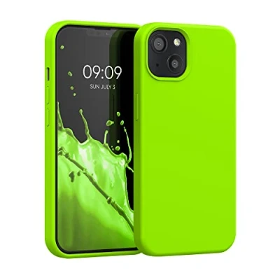 Abbildung von kwmobile Hülle kompatibel mit Apple iPhone 13 Silikon Handy Case Handyhülle weiche Oberfläche kabelloses Laden Neon Gelb