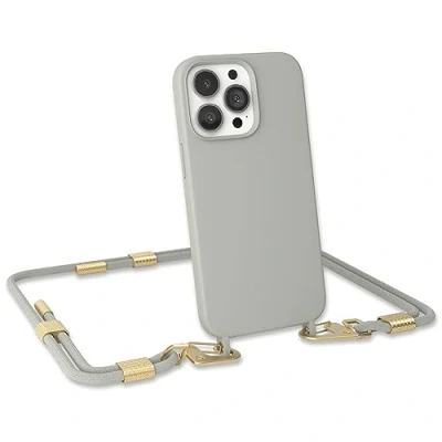 Abbildung von EAZY CASE Handykette Silikon mit Clips 2 in 1 kompatibel iPhone 13 Pro Handyhülle Umhängeband, Handykordel Silikon, Hülle Band, Kette für Smartphone, Taupe Matt Gold