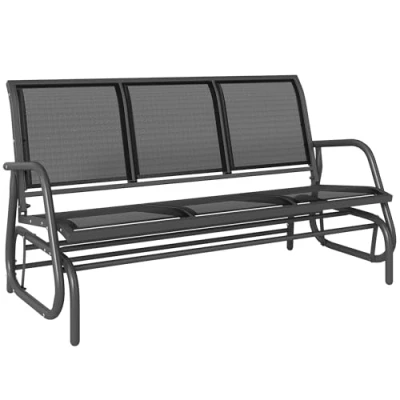 Abbildung von Outsunny Gartenbank Schaukelstuhl 3 Sitzer Parkbank Metall Gartenmöbel (Sitzbank, 1 St., Gartenschaukel), Schwarz 147 x 75 85cm