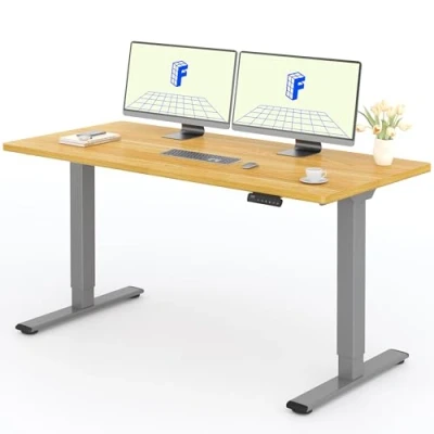Abbildung von FLEXISPOT Höhenverstellbarer Schreibtisch Basic Plus 160x80cm EINTEILIGE TISCHPLATTE Memory Handsteuerung Sitz Stehpult für Büro &amp; Home Office(ahorn, grau Gestell)