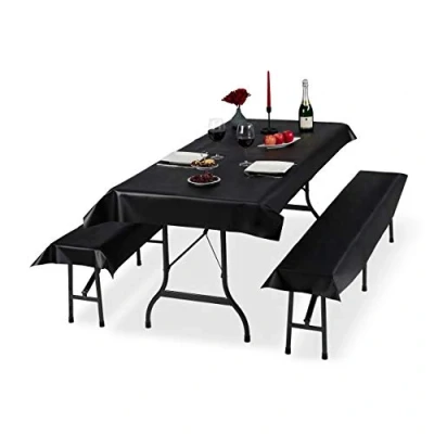 Abbildung von Relaxdays Bierzeltgarnitur Auflage, 3er Set, Biertisch Tischdecke 250x100cm, 2 Bierbankauflagen, abwaschbar, schwarz