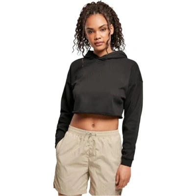 Abbildung von Urban Classics Ladies Oversized Cropped Hoody Kapuzenpullover, Damen, Größe: XS, Schwarz