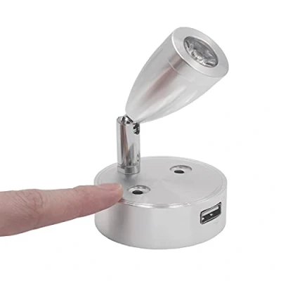 Abbildung von 12 V LED Spot Leselampe mit USB Ladeanschluss, dimmbar, Touch, Campervan Spotlight, Wohnmobil, Nachttischlampe für Boot, Yacht, Wohnwagen, Warmweiß (Silber 2)
