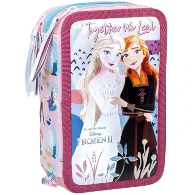 Abbildung von Clondo Die Eiskönigin Frozen Federmäppchen 44 Stück, Mäppchen, Federtasche für Schreibwaren, Etui mit Stiften, Kugelschreiber, &amp; mehr, Kinder, Mädchen, Grundschule, 3 Fächer, ELSA, Anna