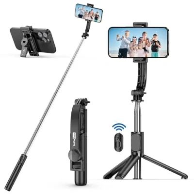 Abbildung von SelfieShow Selfie Stick Stativ, Erweiterbar Stange mit Kabelloser Fernbedienung Tragbar Monopod Handyhalter Kompatibel iPhone 15/14/13/12/11 Pro/XS Max/XS/X/8/7, Samsung Huawei Smartphones