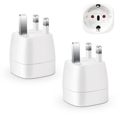 Abbildung von Reiseadapter UK 2 Pack, Adapter England Deutschland Stecker， für EU zu England/Schottland/Irland/Dubai/Maldives, typ g Reisestecker Stromadapter,Weiß